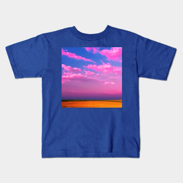Pink Blue Sky Kids T-Shirt by Crestern